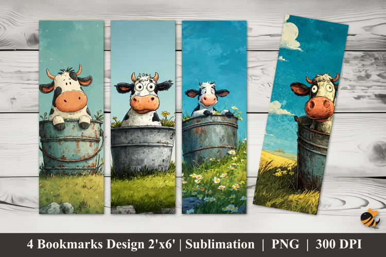 Green Hill Cow Bookmarks Sublimation Design