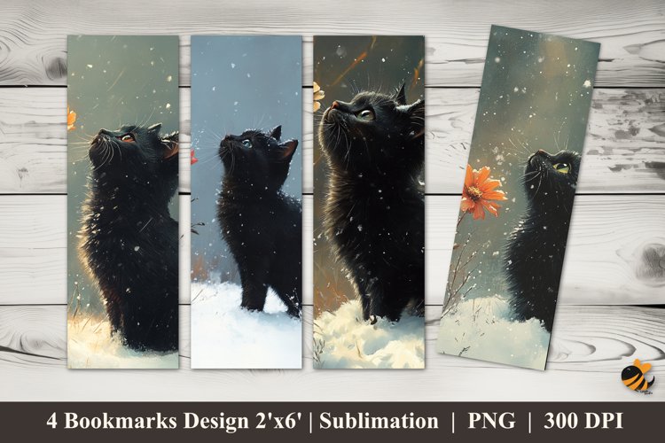 Winter Cat Bookmarks Sublimation Design