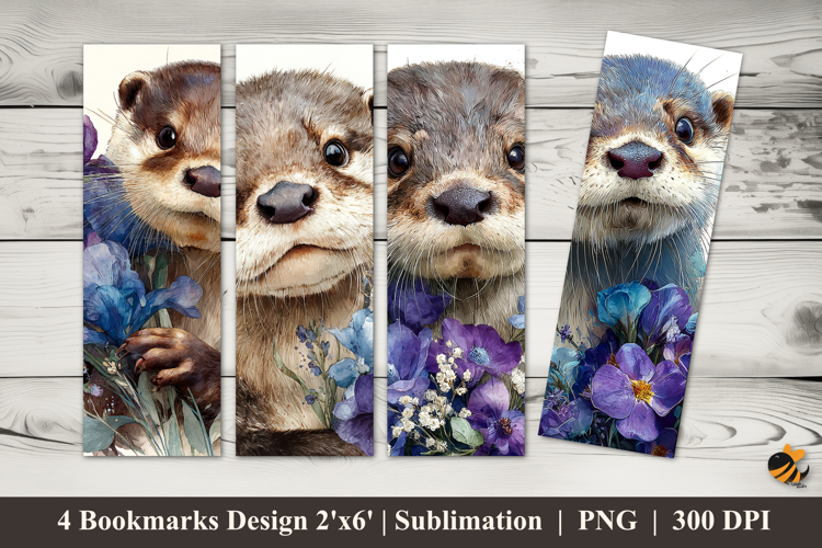 Flower Otter Bookmarks Sublimation Design
