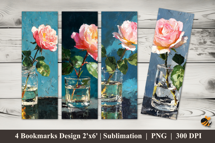Glass Vase Roses Bookmarks Sublimation Design