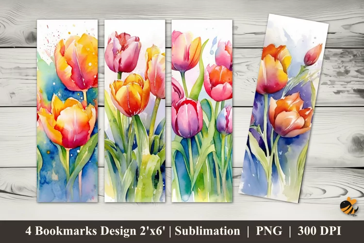 Tulip Splash Bookmarks Sublimation Design