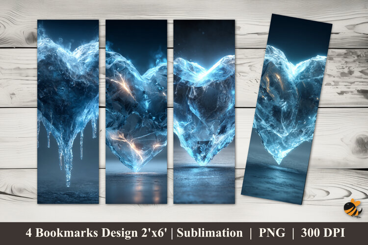 Frozen Ice Heart Bookmarks Sublimation Design example image 1