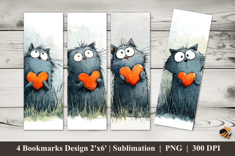 Cat Holding Heart Bookmarks Sublimation Design