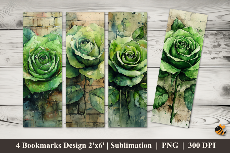 Green Rose Bookmarks Sublimation Design