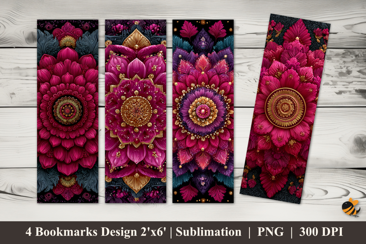 Bright Pink Mandala Bookmarks Sublimation Design