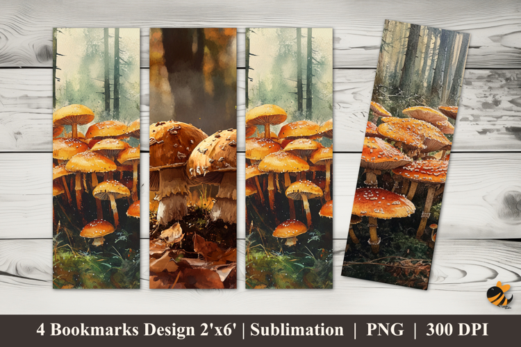 Wild Forest Mushrooms Bookmarks Sublimation Design