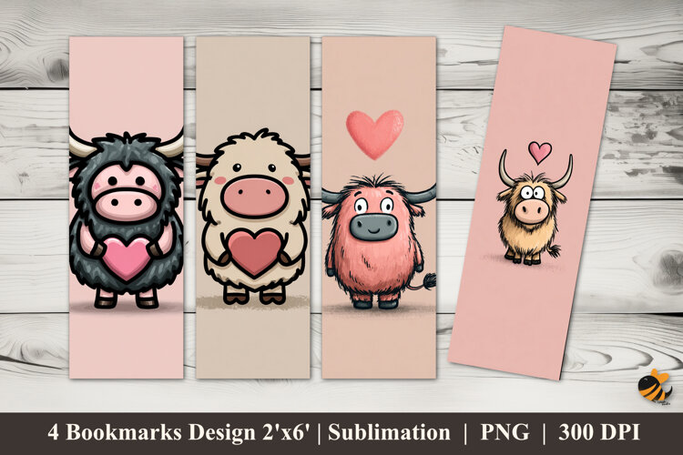Cartoon Highland Bookmarks Sublimation Design example image 1