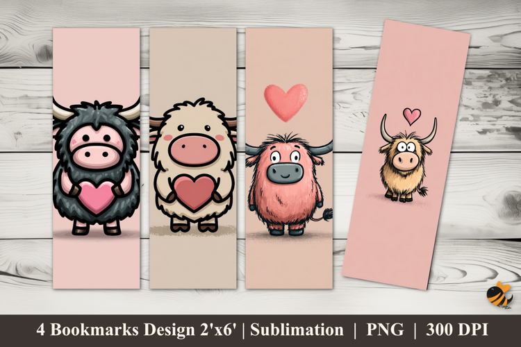 Cartoon Highland Bookmarks Sublimation Design