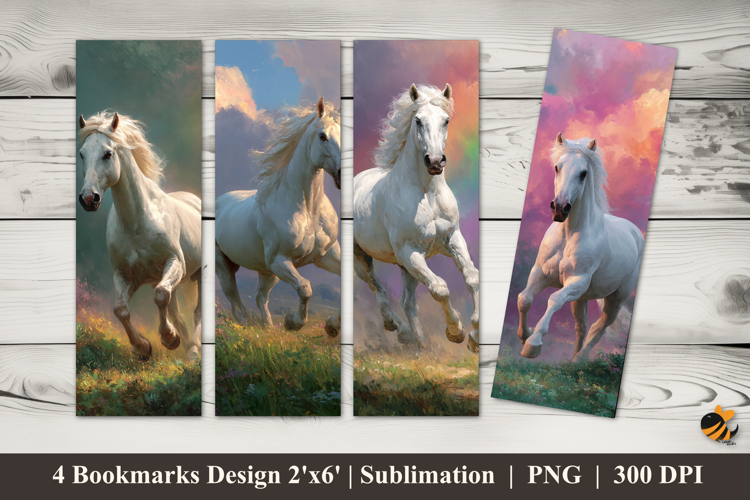 White Horse Bookmarks Sublimation Design