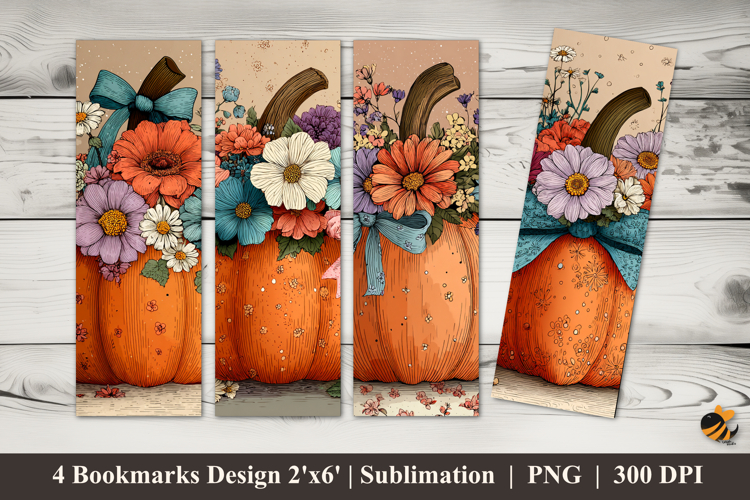Pumpkin Flowers Bookmarks Sublimation Design