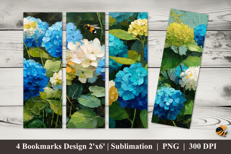 Blue Green Hydrangea Bookmarks Sublimation Design