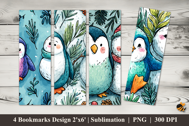 Penguin Snowman Bookmarks Sublimation Design