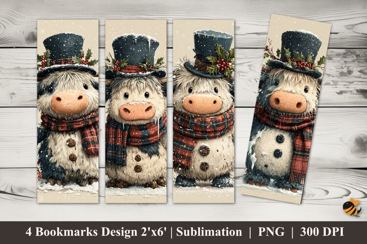 Little Cow Winter Bookmarks Sublimation Design example image 1