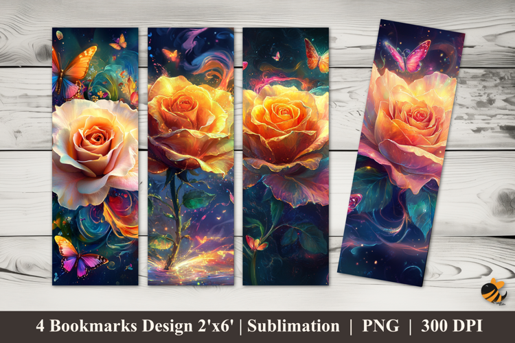 Colorful Rose Butterfly Bookmarks Sublimation Design