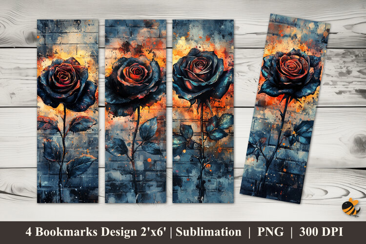Black Rose Bookmarks Sublimation Design example image 1