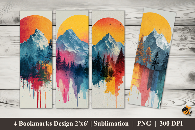 Abstract Twilight Mountains Bookmarks Sublimation Design