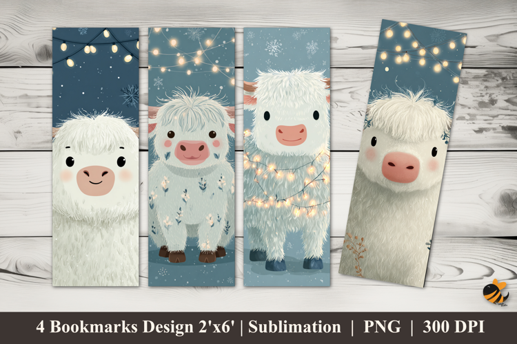 Cute White Cow Bookmarks Sublimation Design