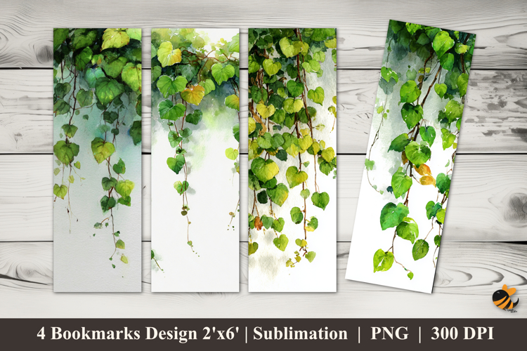 Hanging Green Leaves Bookmarks Sublimation Design