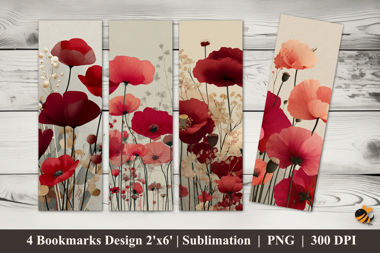 Muted Spring Poppies Bookmarks Sublimation Design