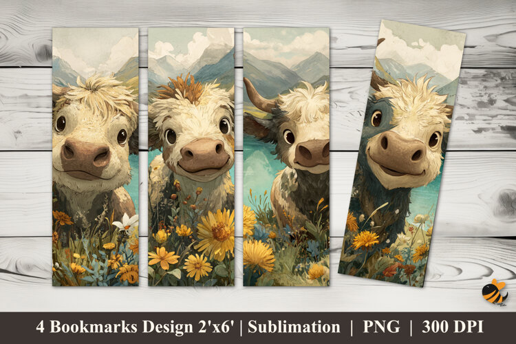 Cheerful Face Cow Bookmarks Sublimation Design example image 1