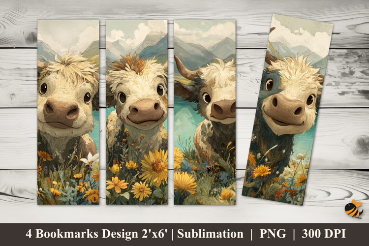 Cheerful Face Cow Bookmarks Sublimation Design