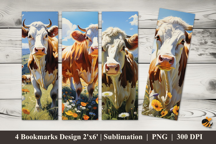 Green Field Cow Bookmarks Sublimation Design