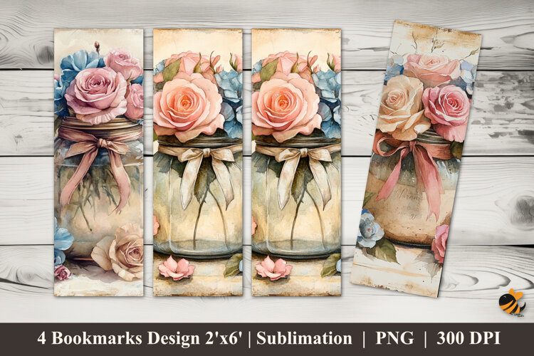Glass Flower Bookmarks Sublimation Design example image 1