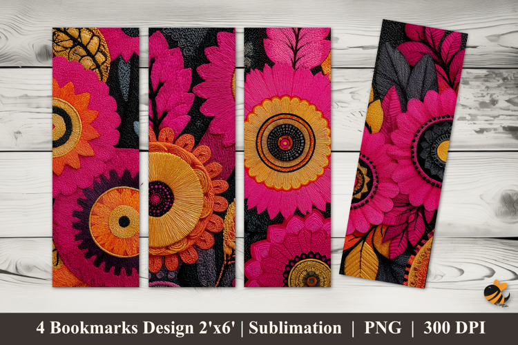Embroidered Flowers Bookmarks Sublimation Design