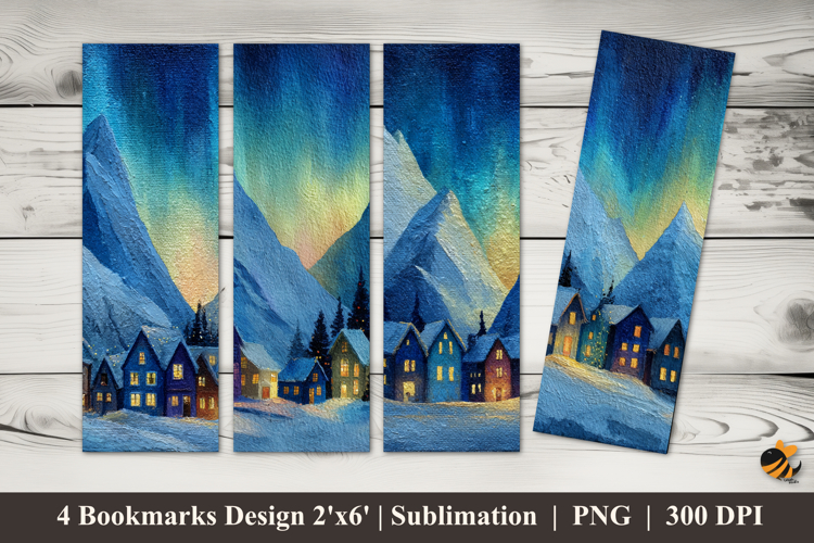 Blue Winter Glow Bookmarks Sublimation Design