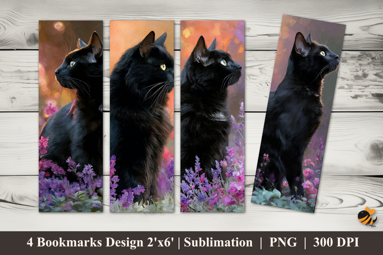 Dreamy Floral Cat Bookmarks Sublimation Design