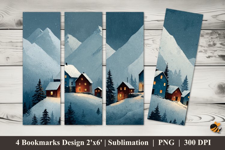 Scene of Snowy Bookmarks Sublimation Design