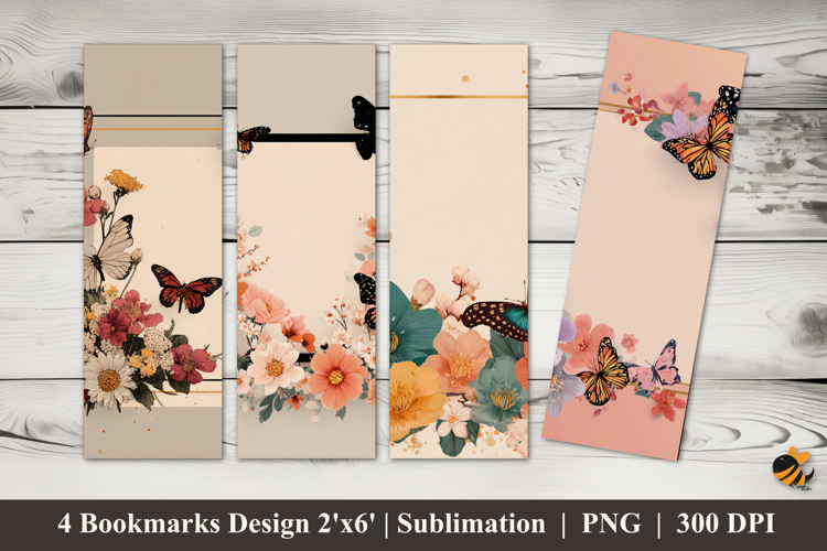 Butterfly Flower Frame Bookmarks Sublimation Design