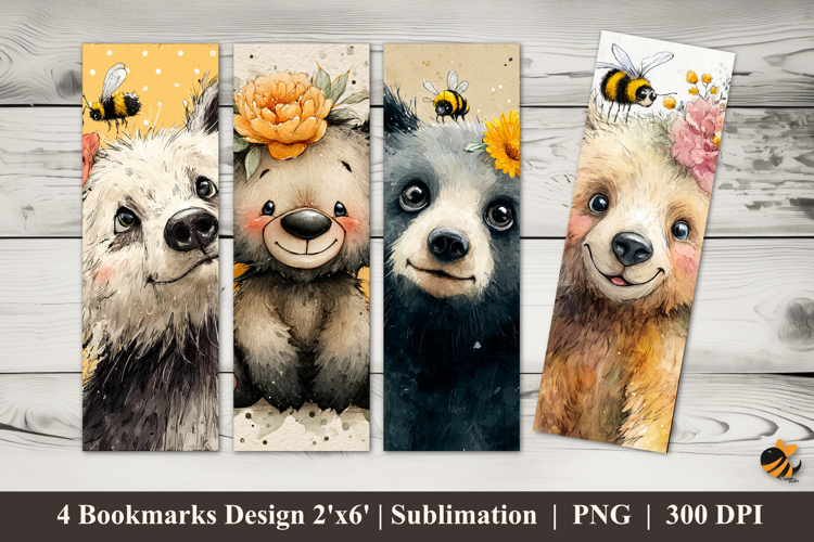 Cute Bear Pose Bookmarks Sublimation Design