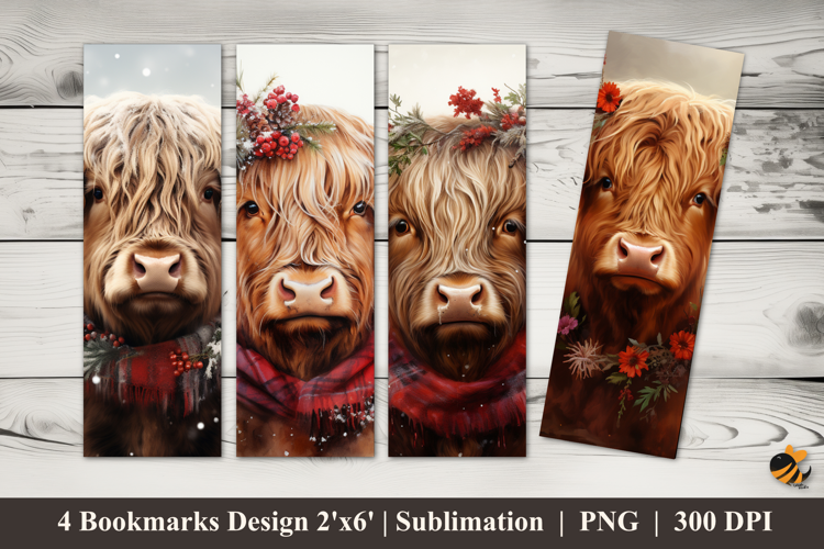 Winter Cow Bookmarks Sublimation Design