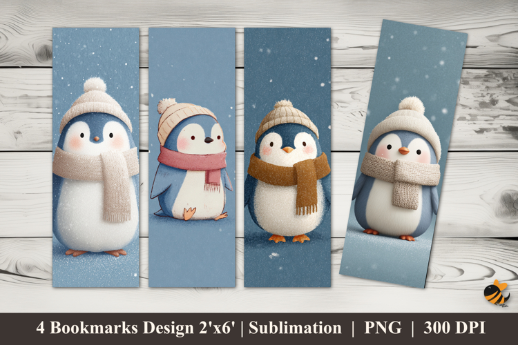 Pastel Blue Penguin Bookmarks Sublimation Design