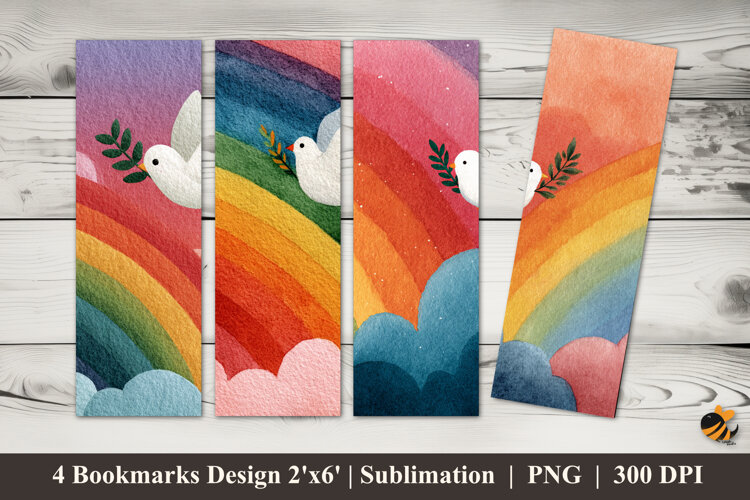 Rainbow Dove Bookmarks Sublimation Design example image 1