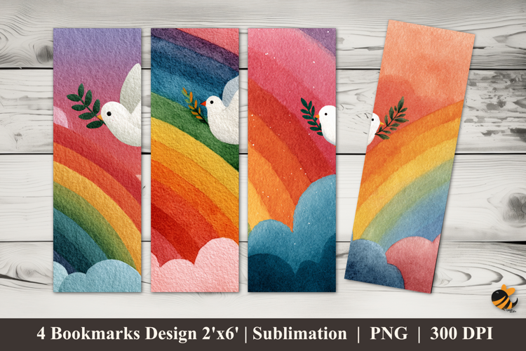Rainbow Dove Bookmarks Sublimation Design