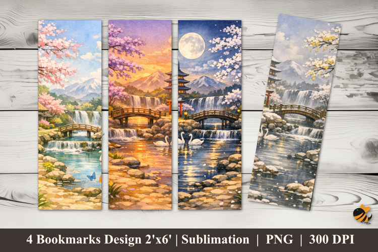 Spring Cherry Blossoms Bookmarks Sublimation Design