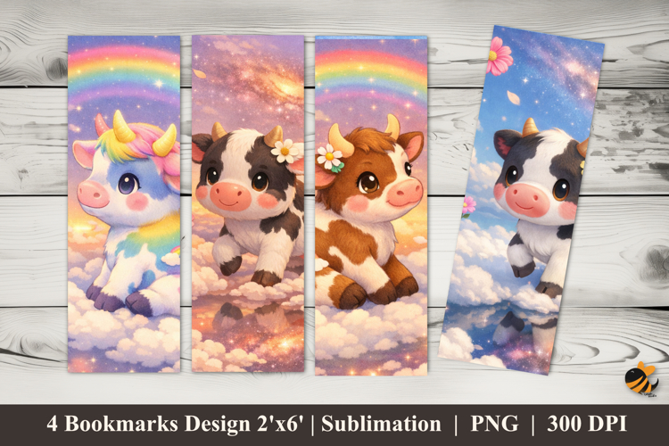 Rainbow Cow Bookmarks Sublimation Design