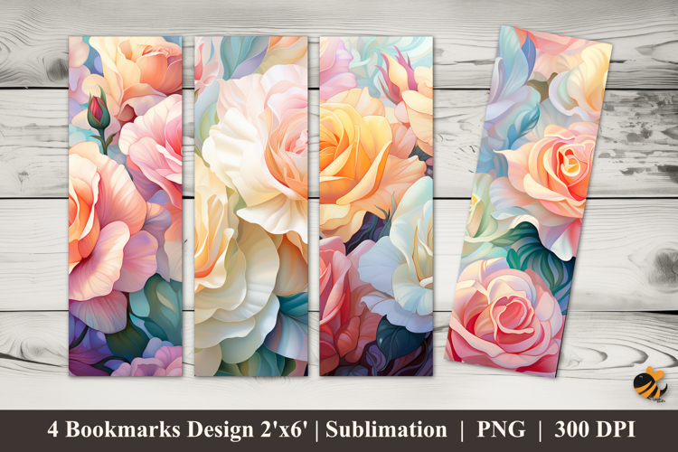 Rainbow Rose Bookmarks Sublimation Design