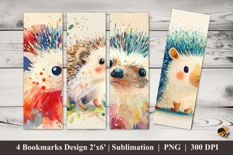 Hedgehog Watercolor Bookmarks Sublimation Design
