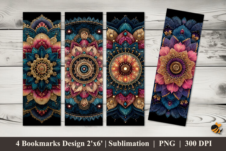 Radiant Floral Circle Bookmarks Sublimation Design example image 1