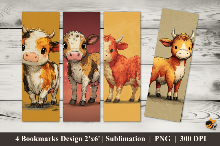 Adorable Mini Cows Bookmarks Sublimation Design