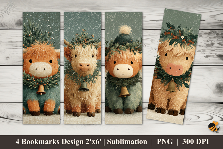 Cute Winter Cow Bookmarks Sublimation Design