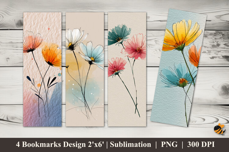 Sketch Flowers Bookmarks Sublimation Design example image 1