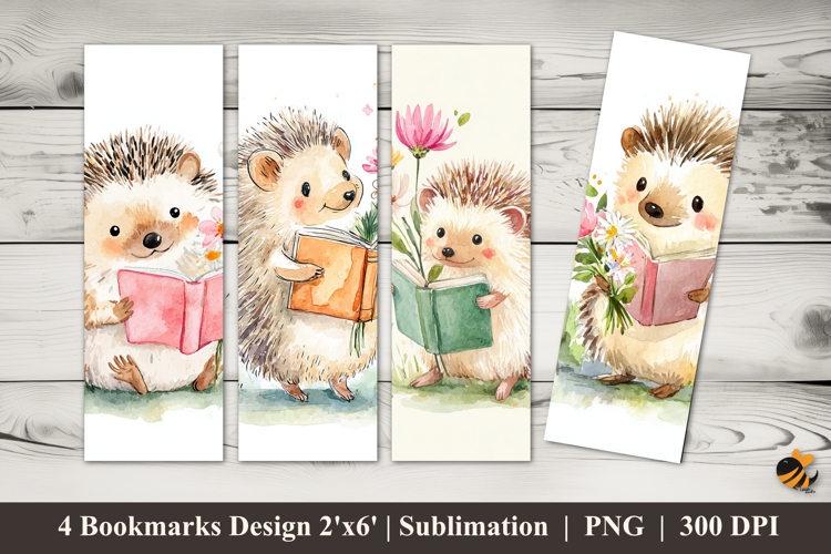 Reading Hedgehog Bookmarks Sublimation Design