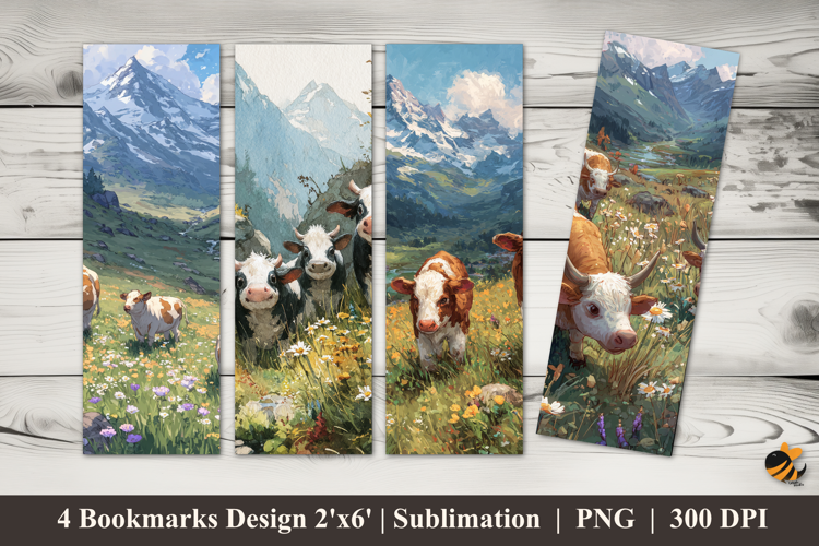 Mountain Cows Bookmarks Sublimation Design