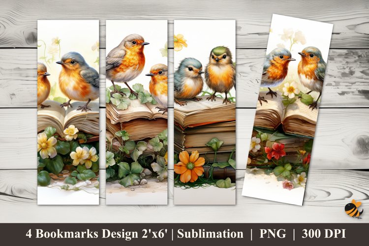 Two Cute Birds Bookmarks Sublimation Design example image 1