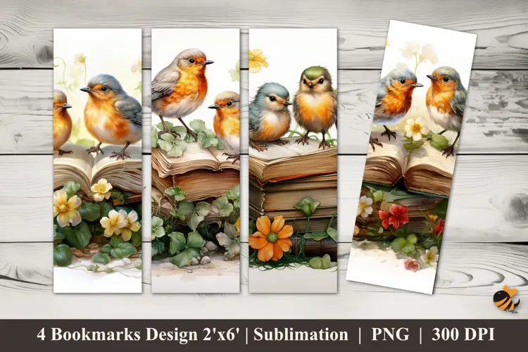 Two Cute Birds Bookmarks Sublimation Design