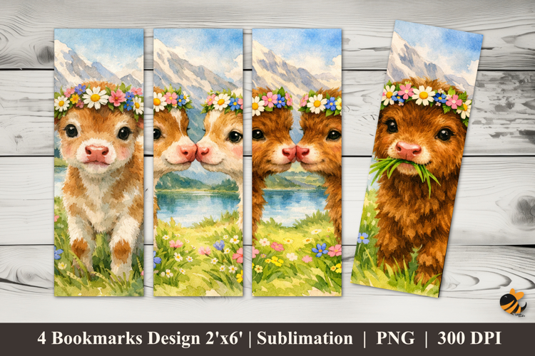 Cute Calf Bookmarks Sublimation Design